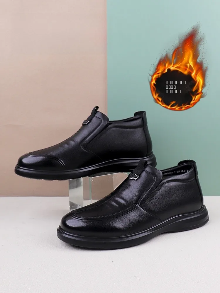 

Зимние мужские повседневные высокие кожаные ботинки Yearcon с флисовой подкладкой до середины икры, теплые, удобные, хлопковые, для пап