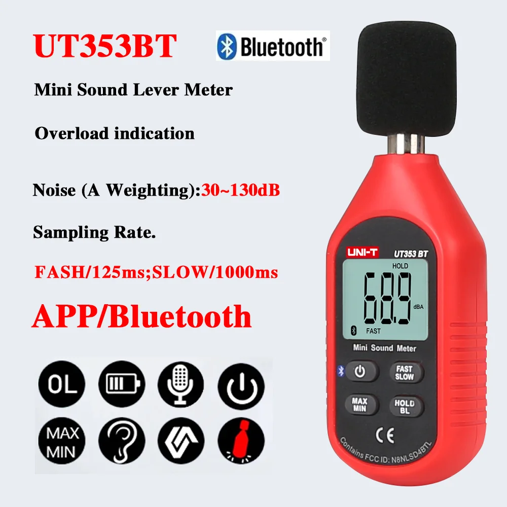 UNI-T UT353BT Sound Level Meter Digital Bluetooth Noise Meter Tester 30-130dB Decibel Monitoring Sound Level Meters
