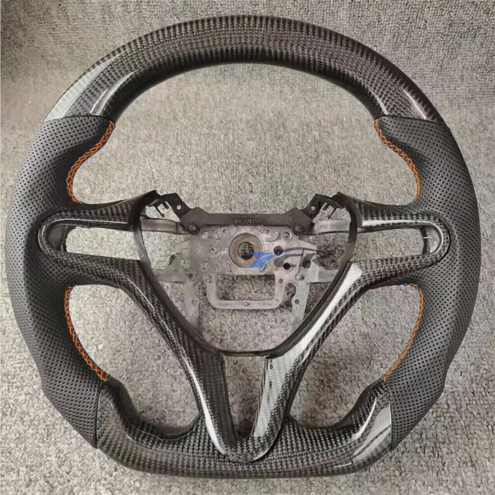 

Custom Carbon Fiber Black Perforated Leather Orange Stitch Steering Wheel For Honda Civic 2006 2007 2008 2009 2010 2011