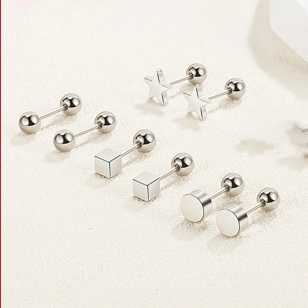 925 Sterling Silver Star Ball Square Small Stud Earrings For Women Luxury Designer Fine Jewelry Accessories With