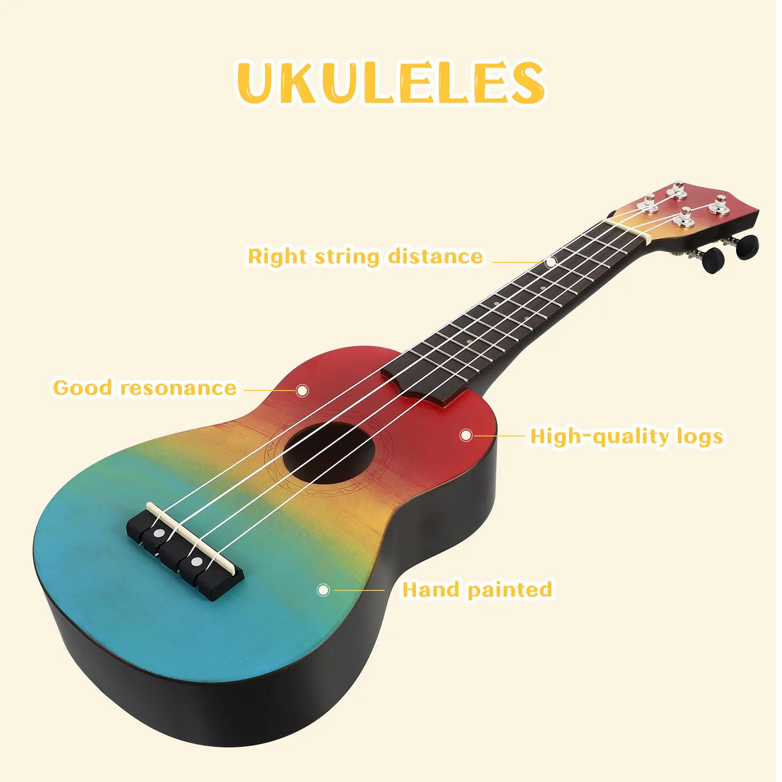 

1Set Ukulele Rainbow Beginner Acoustic 21 Inches Small Guitar Hand Painted Kids Musical Instruments Starter Mini Guitar