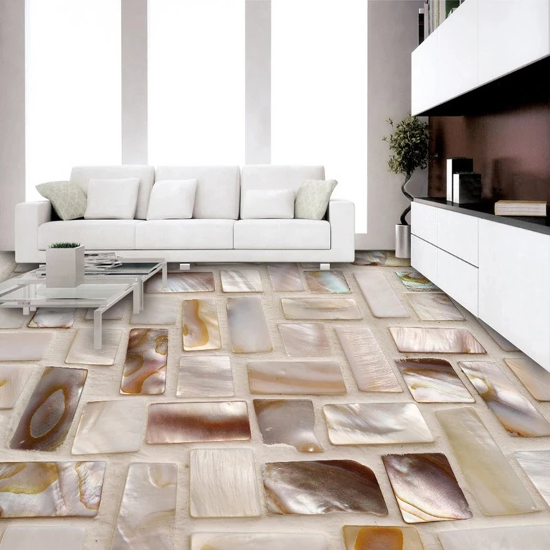 Custom Self-Adhesive Wallpaper 8D Tiles Mosaic Floor Mural Bathroom Restaurant Kitchen Floor Sticker Waterproof papel DE parede