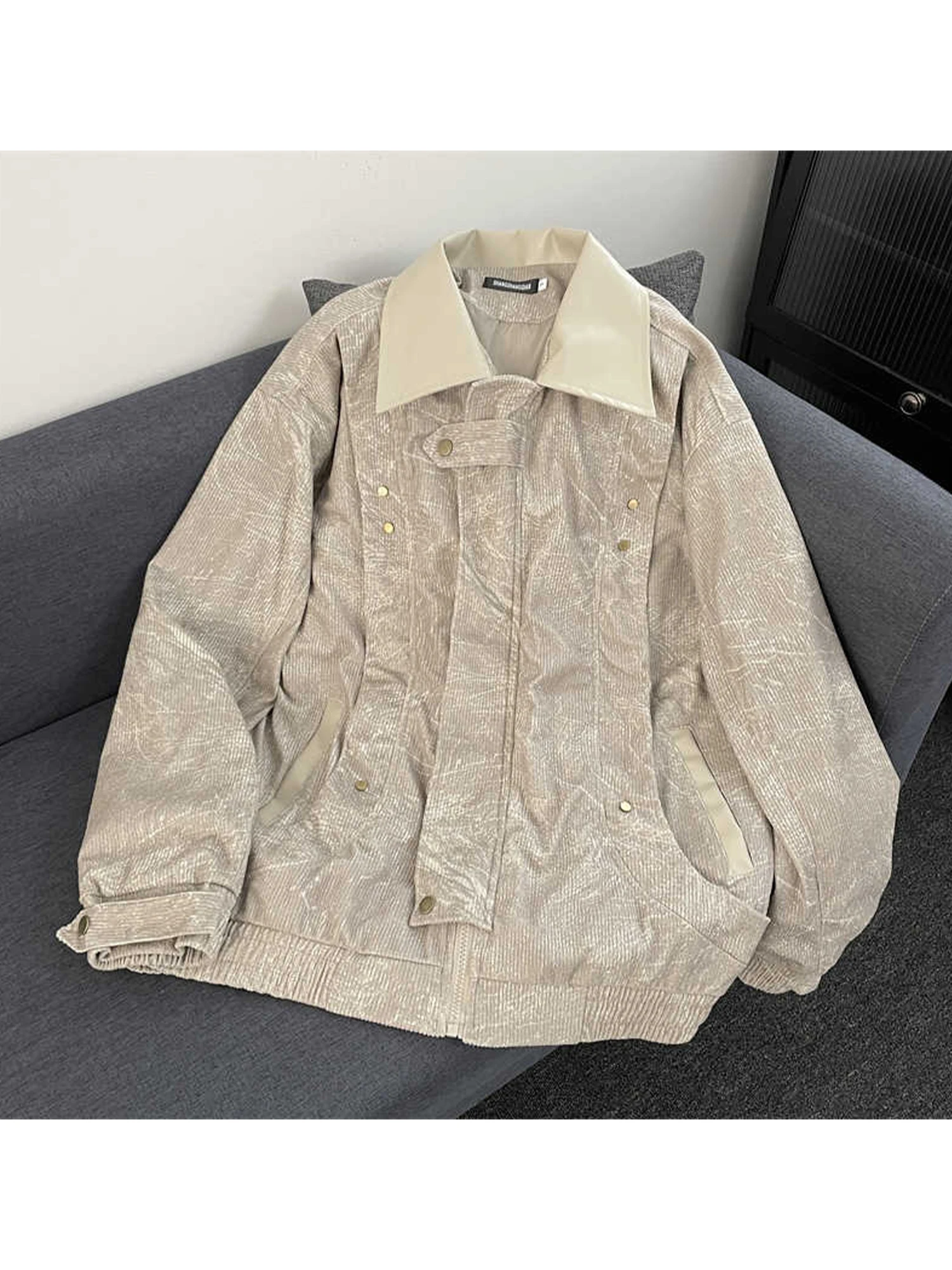 Women's Apricot Autumn Jacket Coat Harajuku Streetwear Long Sleeve Jacket Vintage Oversize Outerwear 2000s Fashion Clothes 2025