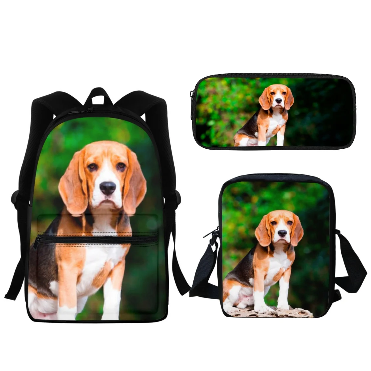 Beagle Print Student Backpack Boys Girls Zipper School Bag Backpack Set High Quality Lunch Bag Pencil Case New mochila infantil