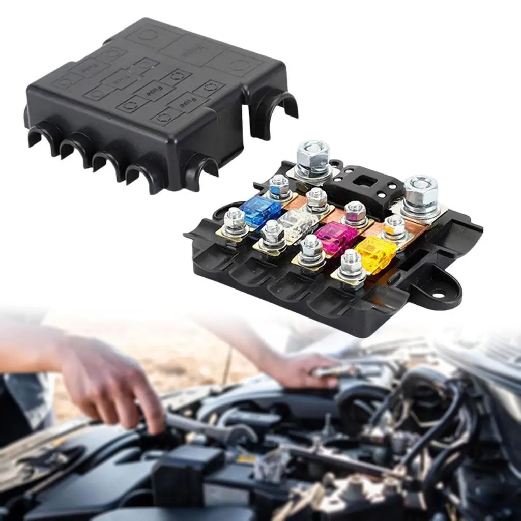 Power Distribution 5-Way Auto Marine Auto Mega Midi Fuse Box 12V 24V Made Copper Plastic for Car Automotive Marine Applications
