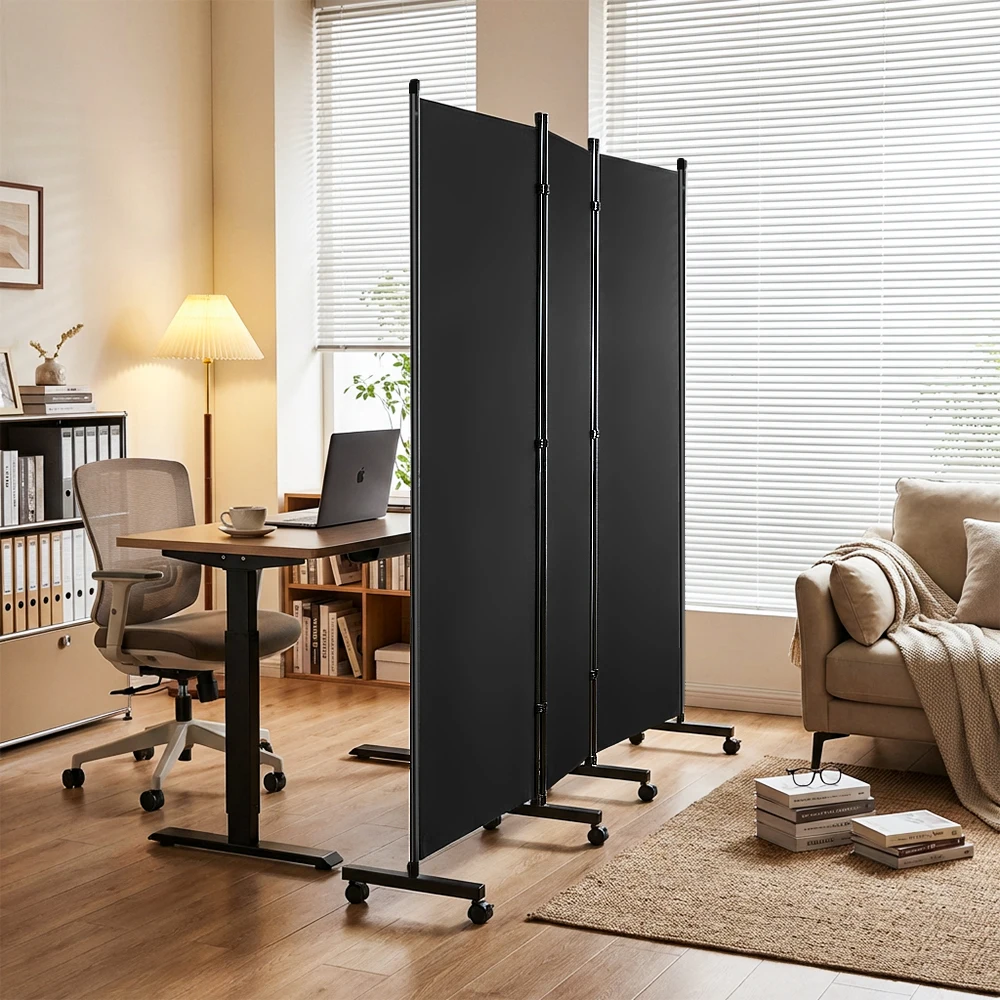 Biombo Móvil Independiente de 3 Paneles Plegables con Ruedas con Freno Universal, 360 ° División de Espacios con Paneles de Tela Abatibles para Sala de Estar, Oficina, Salón, Patio