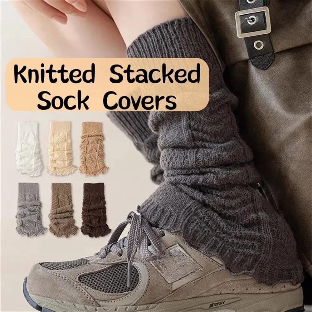 Cute Pleated Leg Warmers Stacked Dual Purpose Lace Leg Bandage Socks Cover Medium Tube Socking Women