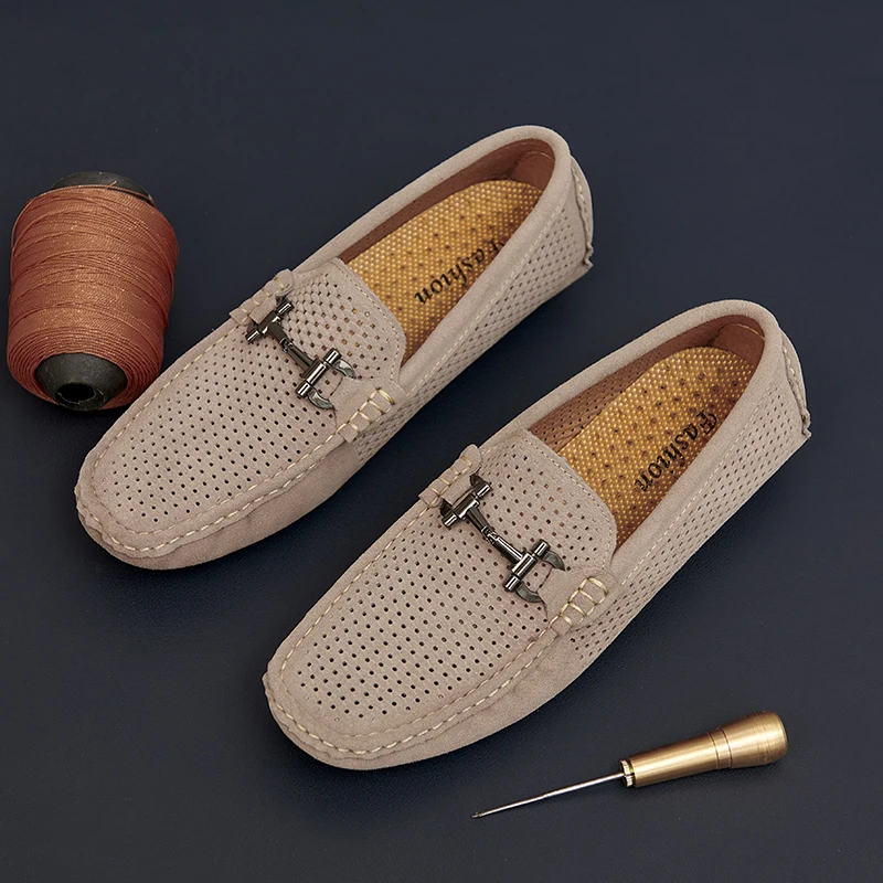 

Summer breathable mesh hollow bean shoes 38-46 large size summer lazy slip-on men's shoes cow reverse fleece bean shoes