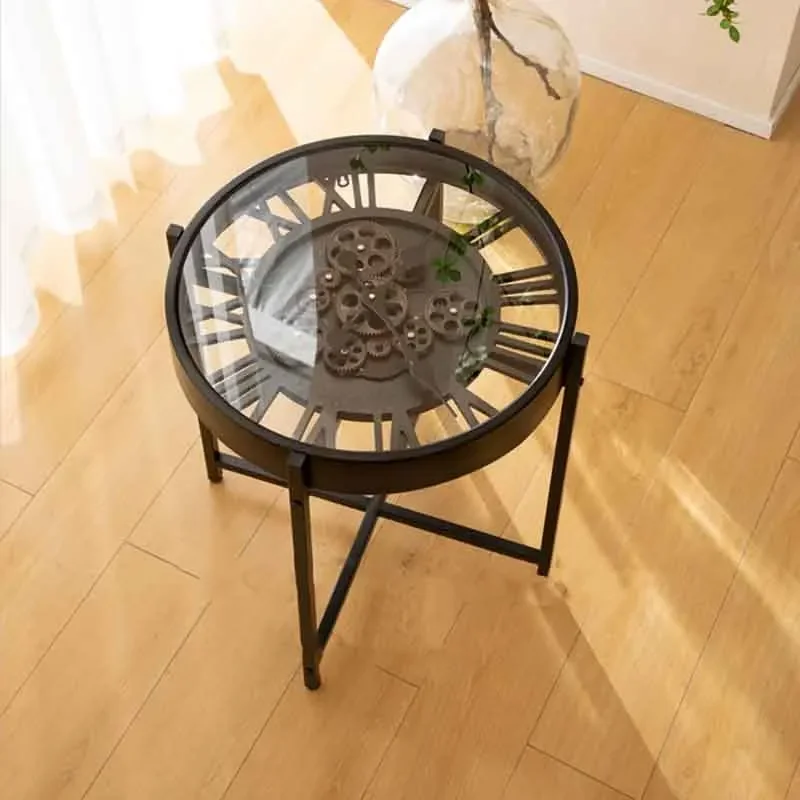 Retro Creative Coffee Table,Living Room Sofa Side Table,Gear Clock Tea Table,Iron Storage Rack,Round Storage Desk,Home Furniture