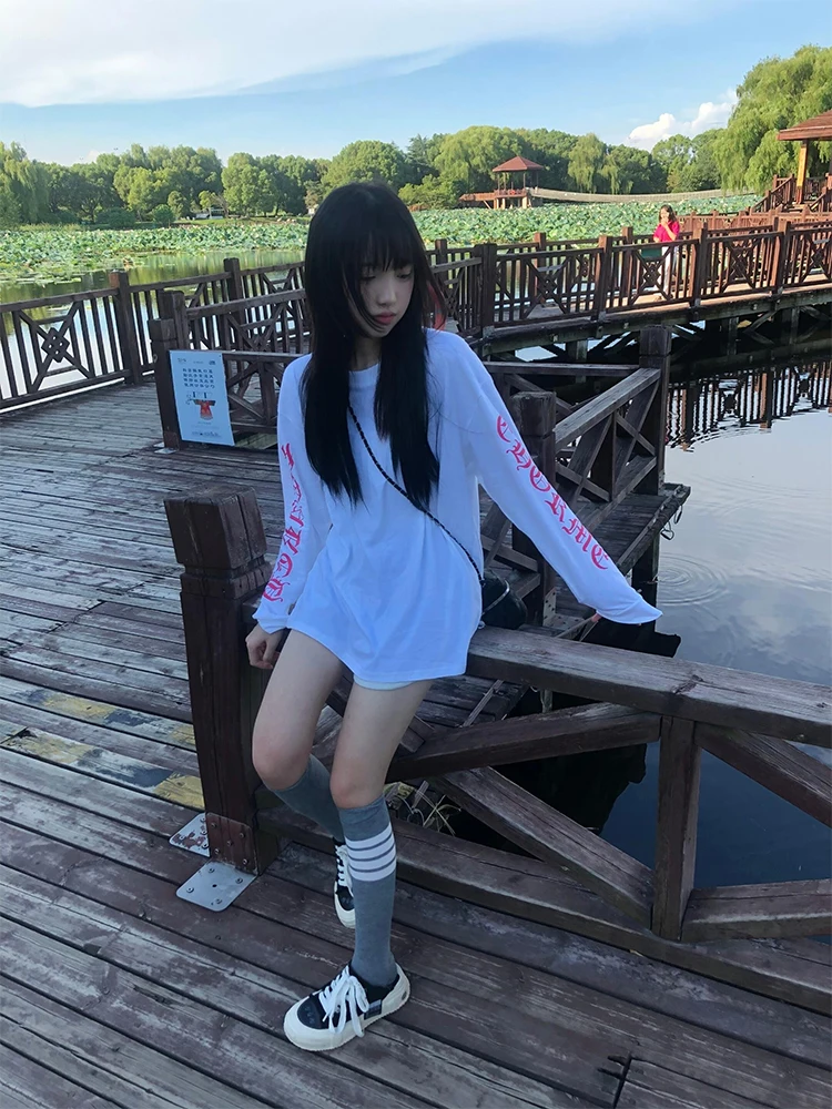 

Loose Long Sve T-irt Women's Street Sle Cotton Print Base Layer Top Casual Versatile Comfortable Fall New Arrival