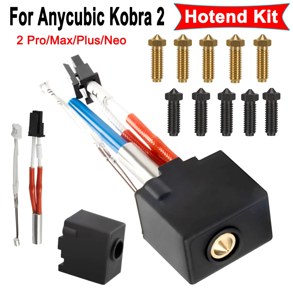For Anycubic Kobra 2 Plus/Max/Neo/Pro 3D Printer Brass Hard Steel Volcano Nozzle 0.4 0.6 0.8 1.0mm For Kobra 2 Hotend Kit Parts