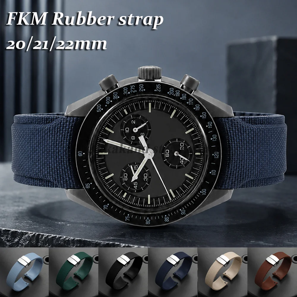 FKM Rubber Watch Strap Curved End 20mm 21mm 22mm for Omega for Seiko Band Adjustable Cut To Size Men Sport for Longines Bracelet