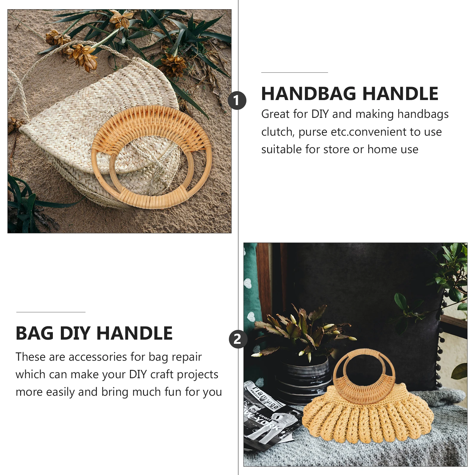 

Bamboo Circle Bag H Replacement High Quality Glossy Purses Tote H DIY Accessories Straw Beach Bag Strap Laptop Parts