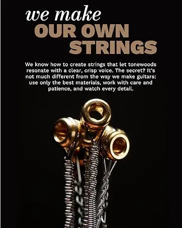A pack of Martin guitar strings. Text reads: We make our own strings with only the best materials.