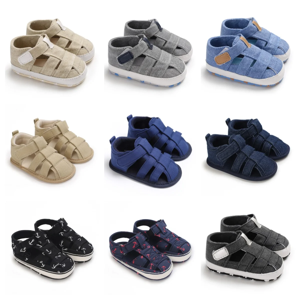 

Совершенно НОВЫЕ модные летние мягкие пинетки для новорожденных мальчиков 0-18 месяцев, нескользящие сандалии для первых шагов с мягкой подошвой