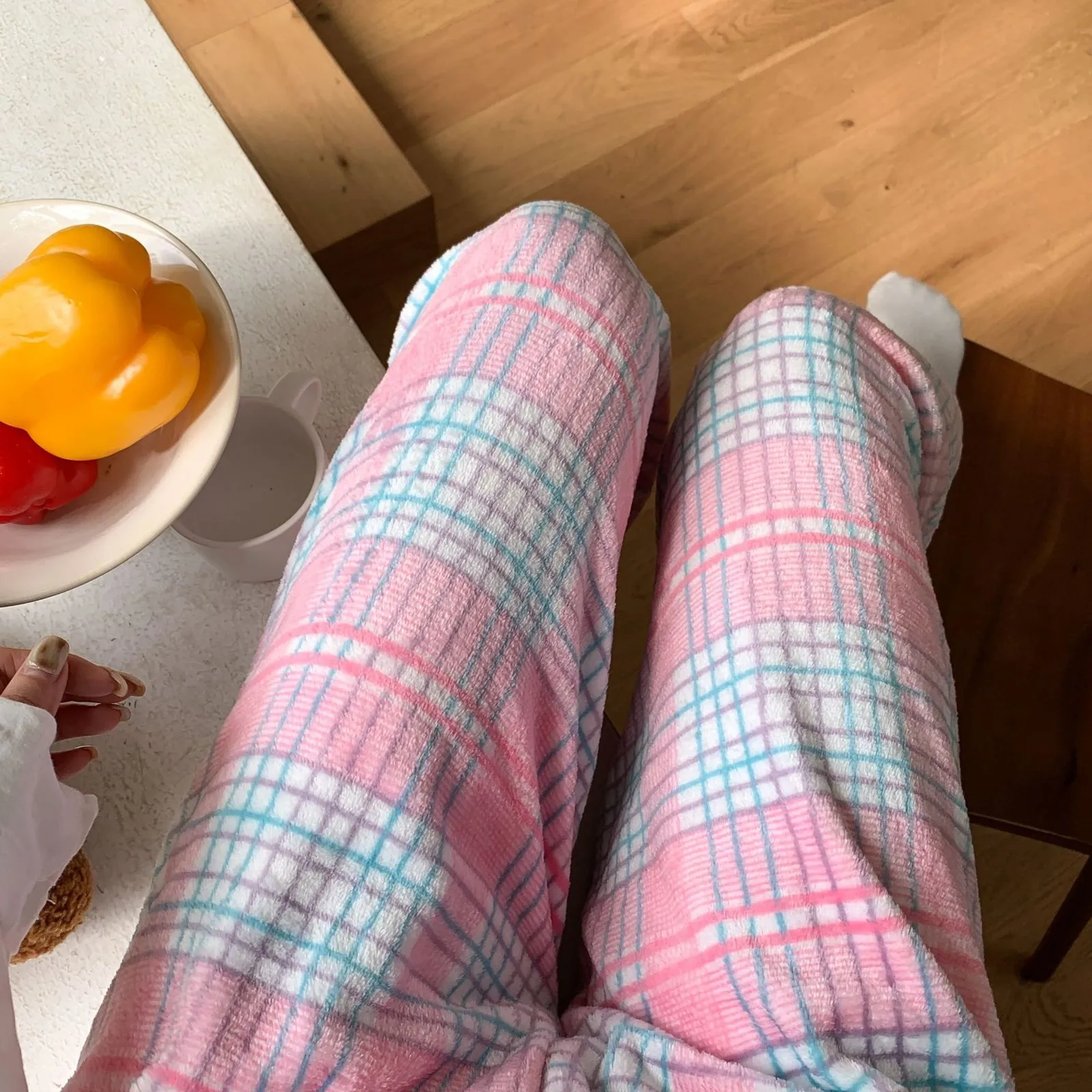 Fashion Warm Plush Home Pants Cashmere Thick Plaid Ladies Winter Casual Loose Autumn Pajamas Pants Comfortable Y2K Sweet Pants