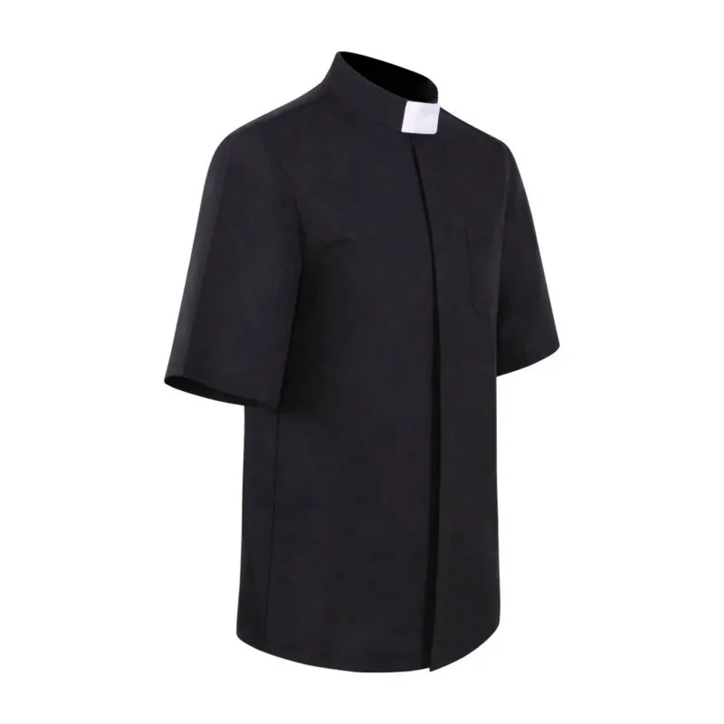 Sacerdote camicia pastore uomo clero Stand-up Tab Collar chiesa cattolica pastore predicatore manica corta top camicetta romana S-5XL