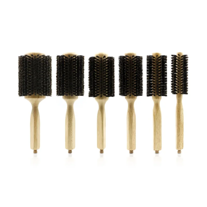 6 Sizes Wood Handle Boar Bristles Round Brush Removable Tail Professional Barber Salon Hairdressing Hair Brush Hair Round Comb