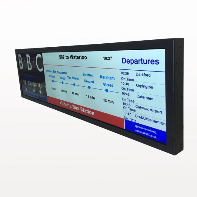 Custom 43 Inch Stretched Bar Type Lcd Display Screen Route Passenger Information Anti-vibration Display for Railway Metro Train