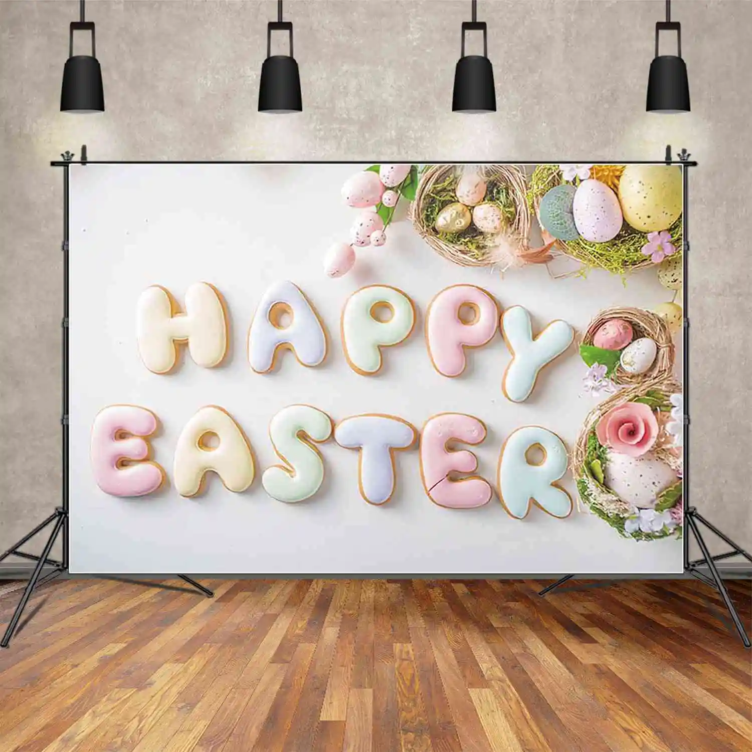 MOON.QG 2025 عيد الفصح خلفية التصوير الفوتوغرافي الأرنب أرنب البيض حديقة زهرة الغابات خلفية الأطفال حفلة استوديو التصوير الفوتوغرافي