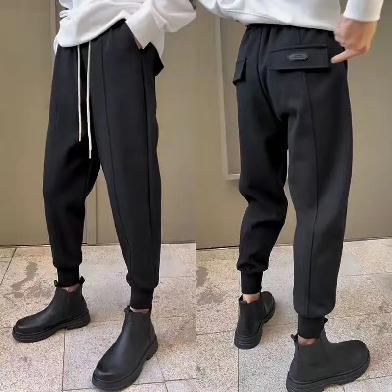 Autumn Winter KPOP Fashion Style Harajuku Slim Fit Sport Sweatpants Loose All Match Thick Casual Pants Solid Pockets Harem Pant