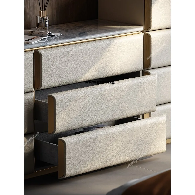 Light luxury natural luxury stone villa high-end living room wall chest bedroom solid wood storage cabinet