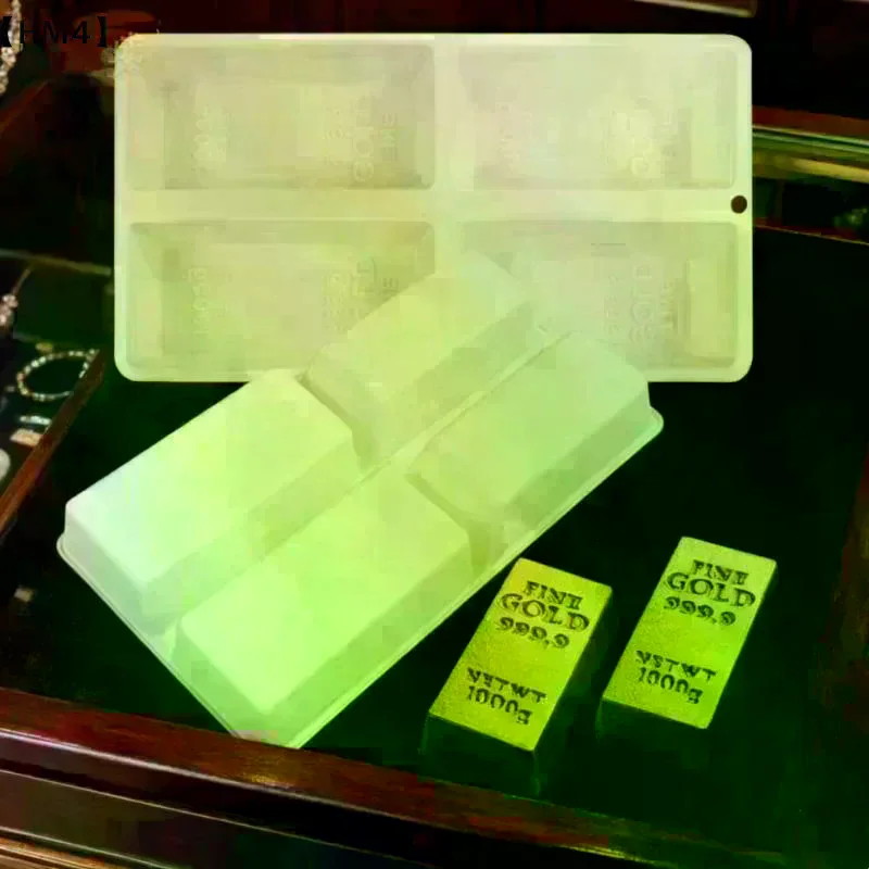 4-Cavity Gold Brick Mousse Cake Mold Gold Bar And Gold Nugget Chocolate Dessert Silicone Mold