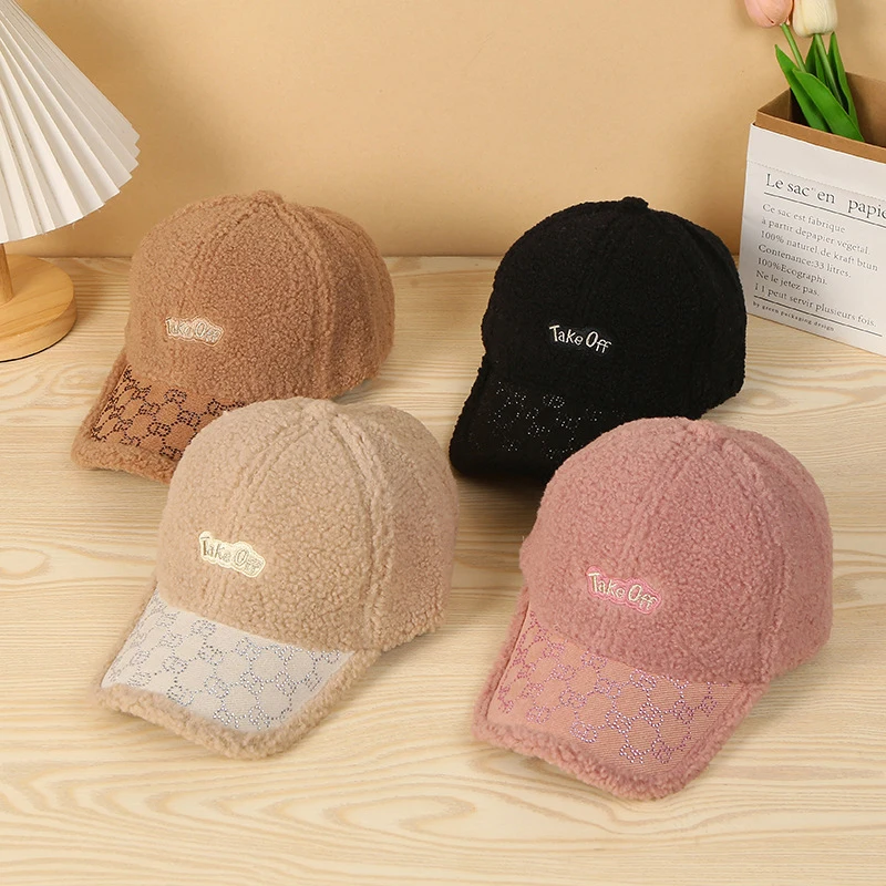 1PC Fashion Letter Embroidery Hip-hop Hat Winter Women's Hats Lambhair Warm Baseball Cap College Girl Retro Party Caps