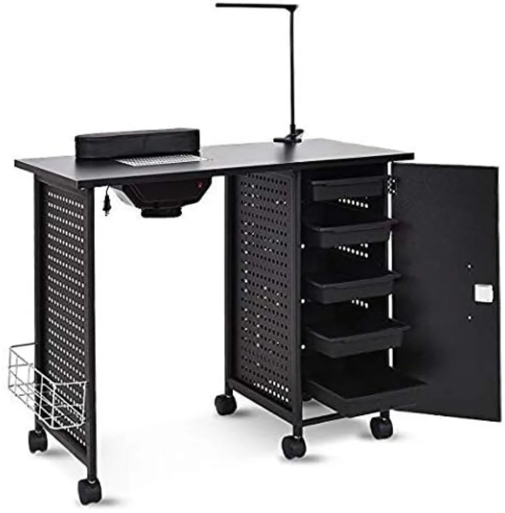 

WATERJOY Steel Frame Manicure Table Nail Station, Manicure Salon Spa Nail Art Desk Workstation Beauty Salon Equipment with LED