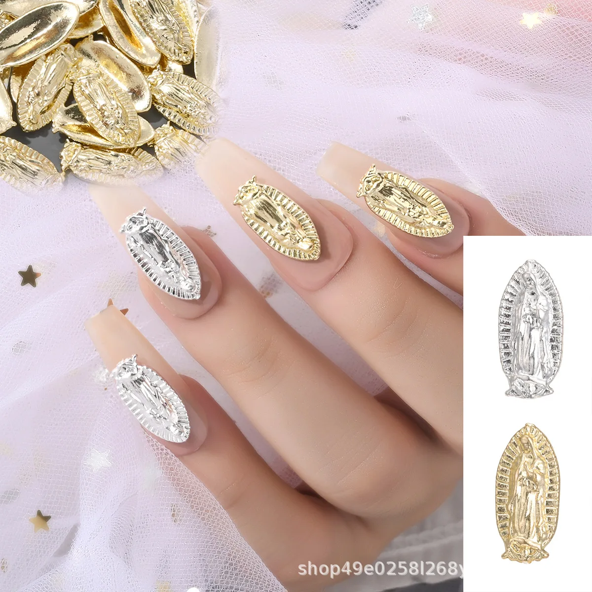 Nail Accessories 10PCS Portrait Gold Buddha Statue Metal Alloy European and American Light Luxury 3D Relief Nail Accessories
