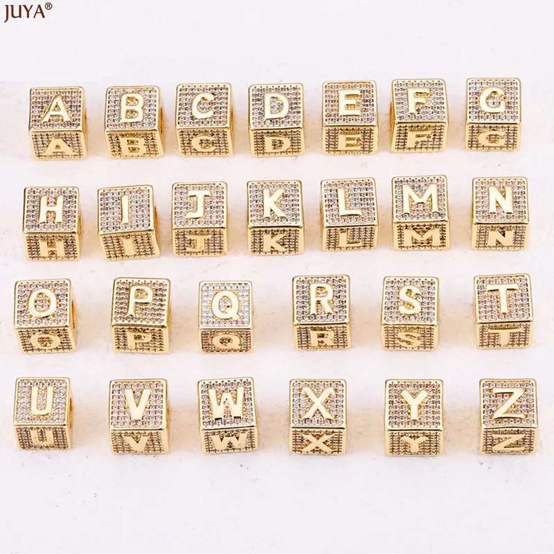 

JUYA Luxury Zircon 11mm Spacers Bead 18K Copper Gold Plated 26 Alphabet Letter Beads For DIY Fashion Jewelry Beaded Accessories