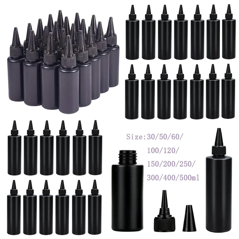 

30Pcs 30ml-500ml Empty Black Plastic Squeeze Soft Bottles W/ Long Tip Lids Glue Bottle Refillable Containers For Resin Ink Paint
