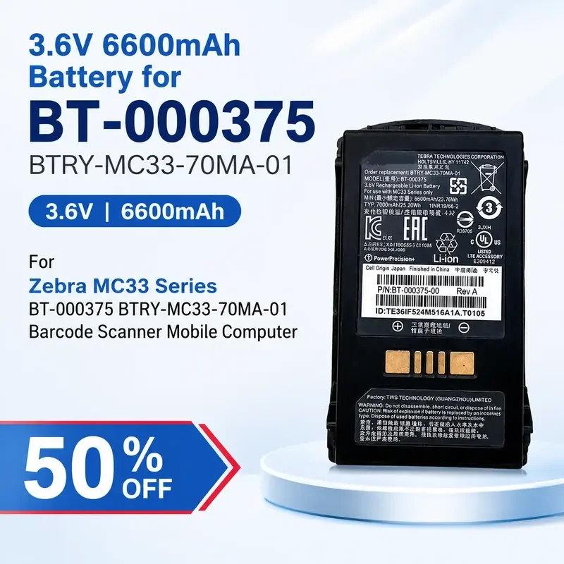 3.6V 6600mAh Battery for Zebra MC33 Series BT-000375 BTRY-MC33-70MA-01 Barcode Scanner Mobile Computer