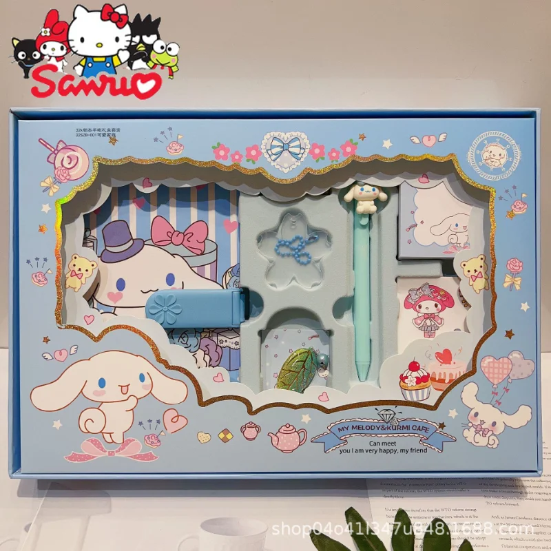 Sanrio Melody Kuromi Cinnamoroll Handbook Set Cute Girly Heart Stationery Set Guka Sticker Password Notepad Gift Box 30.5*23.2cm