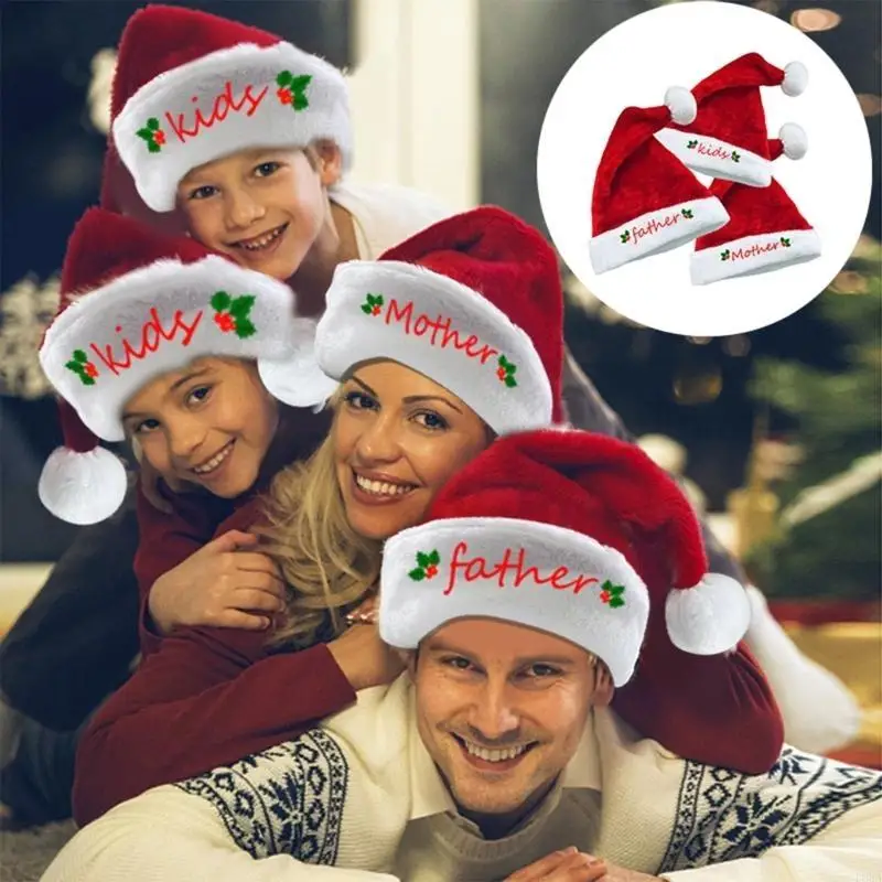 P88A التطريز عيد الميلاد سانتا قبعة أفخم سانتا كلوز قبعة مهرجان عطلة قبعة الحزب الأحمر قبعة عالمية للأطفال الكبار