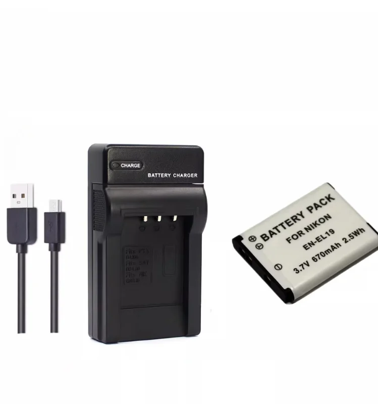 670mAh Rechargeable Li-ion Battery & USB Travel Charger Kit for Nikon COOLPIX W100 W150 A100 A300 Digital Camera EN-EL19