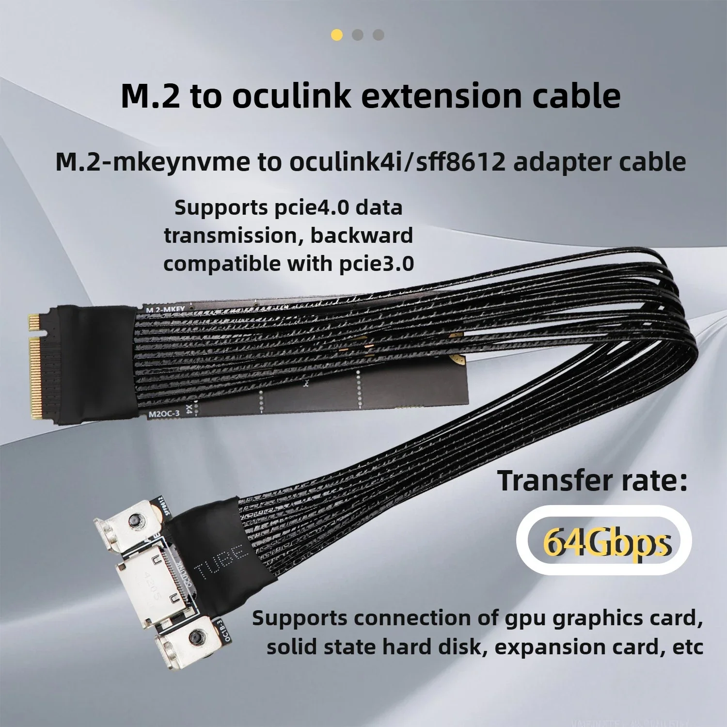 PCIe 4.0 X4 M.2 Mkey NVMe To Oculink 4i Sff-8612 Adapter Extension Cable Gen4 64G Gold Finger for Laptops Mini PC External EGPU