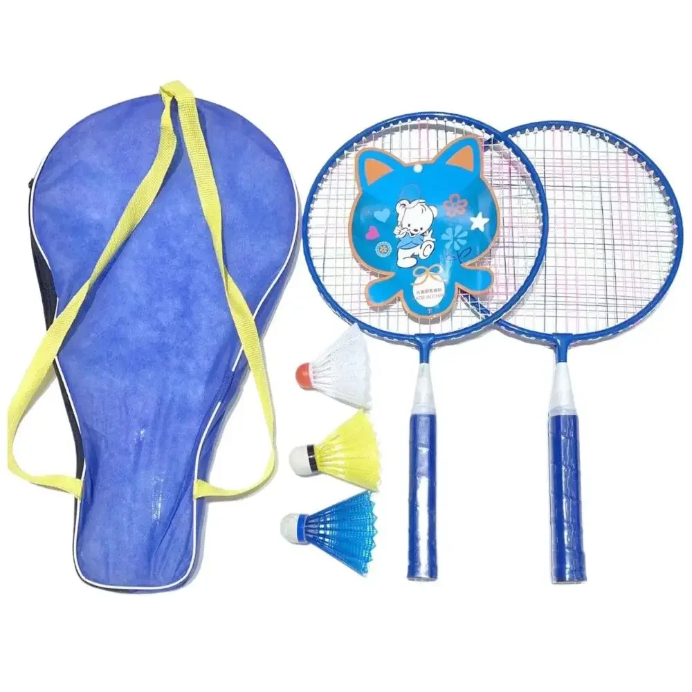 Best Seller! Pink Blue Children's Badminton Set - Iron Alloy Rackets | Anti-Slip Pen-hold, with 3 Balls Training Double Racquets