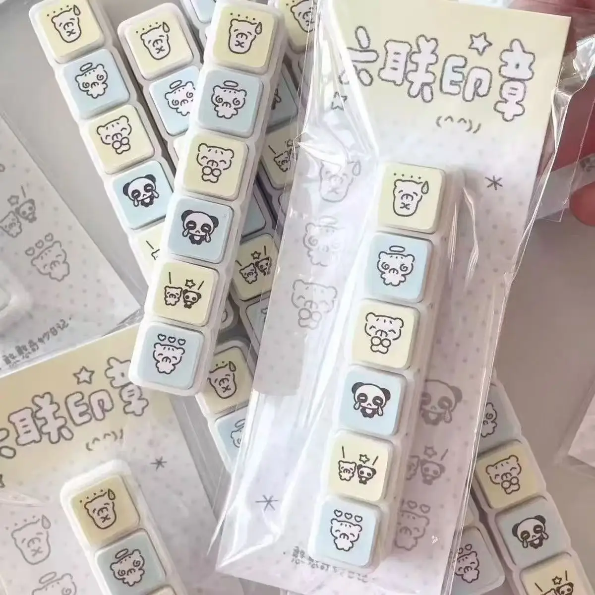Cute Stamp Mood Status Photosensitive Six-link Stamp Daily Check-in High-looking Handbook Plan Decorative Material Stamp Gift