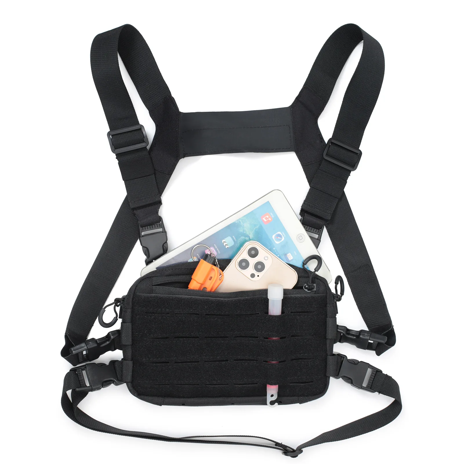 Multifunctional Unisex Tactics Chest Bag For Men Women Vest Streetwear Bag Sport Hiking Camping Waist Pack Chest Rig Bag Black