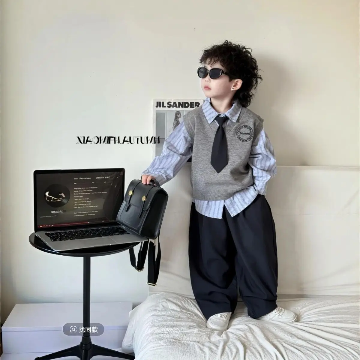 Baby Boys Children Spring Autumn Kid Fashion casual Gray Knit Vest +Stripes Shirts+Pants Tie 3Pcs Suits Set Streetwear Handsome