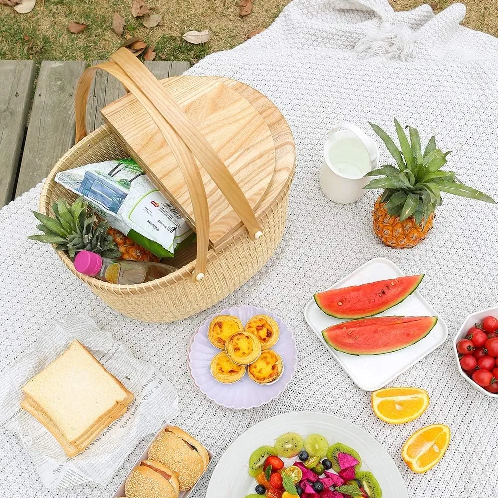 Nantucket Basket Crafts Cane-on-Cane Weave Picnic Basket Shopping Basket