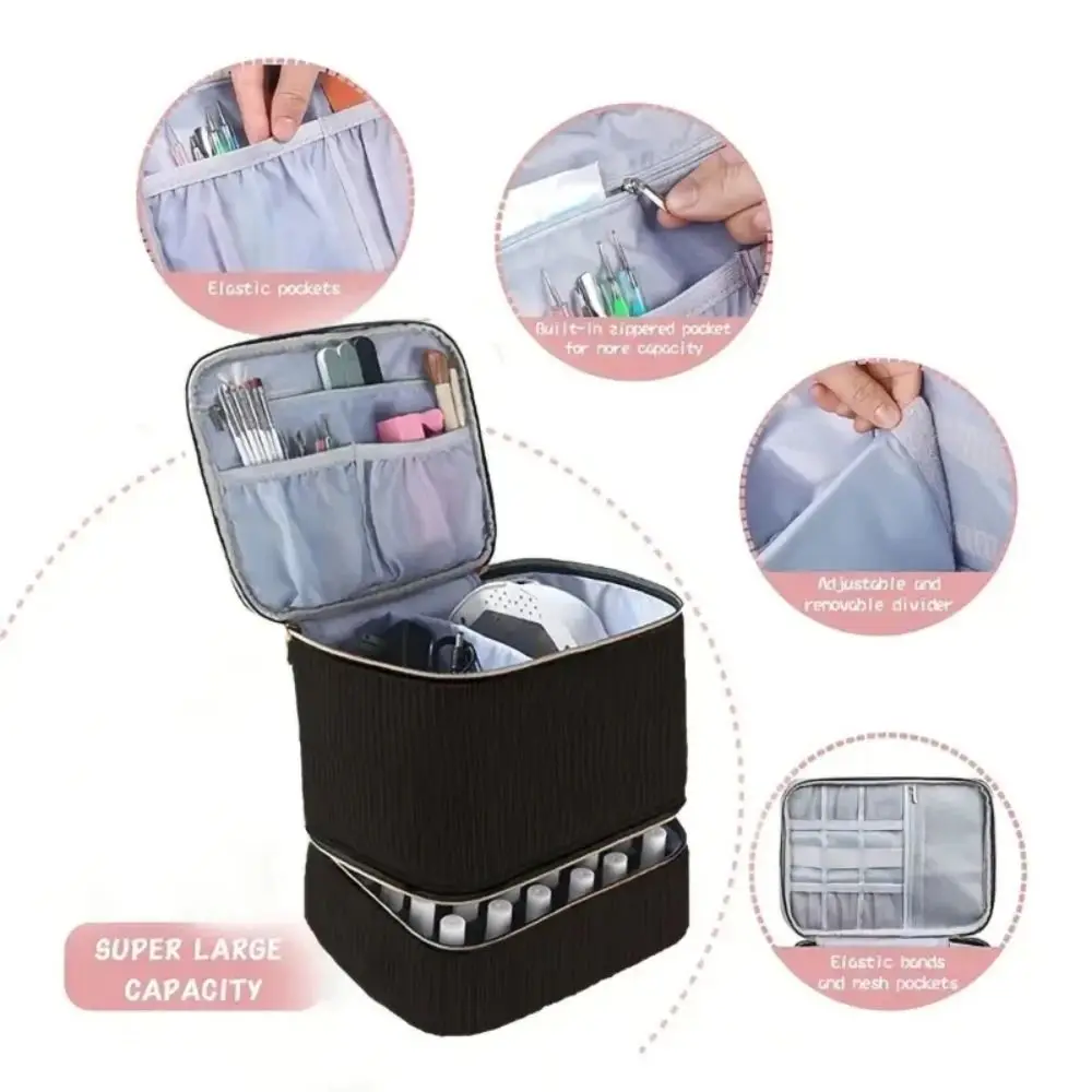 Double Layer Nail Polish Organizer Bag 30 Grids Large Capacity Essential Oil Storage Bag Handheld Makeup Bag Nail Care Tool