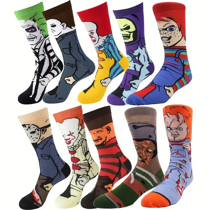 10 pairs Unisex Cartoon Pattern Skateboard Novelty Funny Crew Socks For Men Women