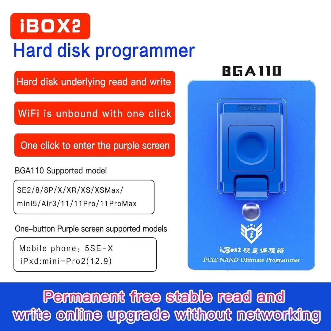 iBox2 Hard Disk Programmer For Nand Data Modification WiFi Unbinding One Key Purple Screen + BGA110 Programmer