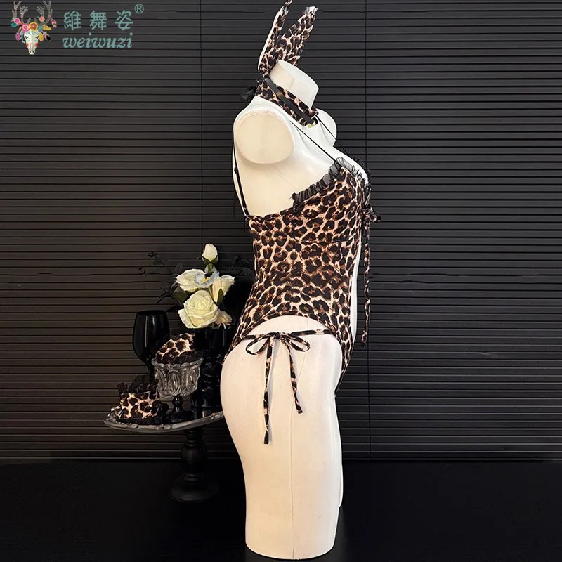 Gorąca Seksowna Dorosła Kobieta Leopard Tatuaż Bikini Kostum Kuszenie Orgia Impreza Klub Nude Back Bielizna Królik Ozdoby Stylowe Zestawy Dzikie Koronki Leopard Tatuaż Szplicze Seksowna I Niezbawiona Skóra Koronki Prze