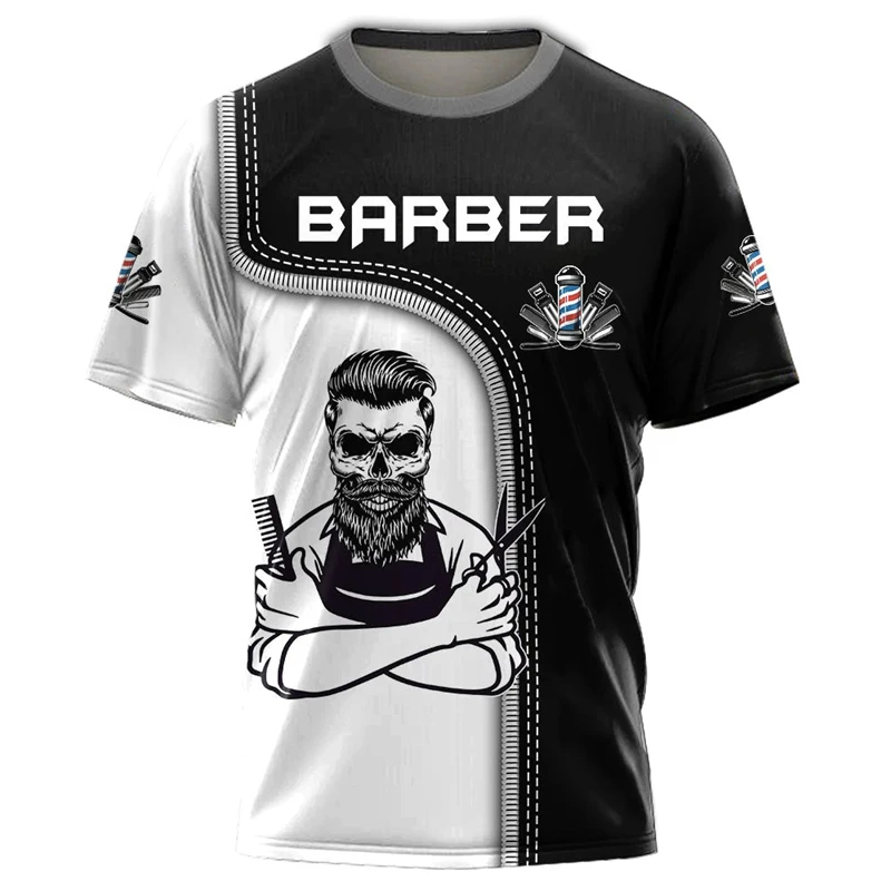 

Barber Shop T-Shirt For Men Clothing T Shirt 3D Print O Neck Oversized Tshirts Uniform Daily Casual Short Sleeve Tops Cool Punk