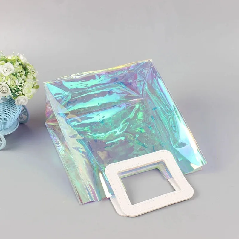 Holographic Rainbow Multifunctional Tote Bag - Creative Large-Capacity Shopping Bag with Convertible Shoulder Strap