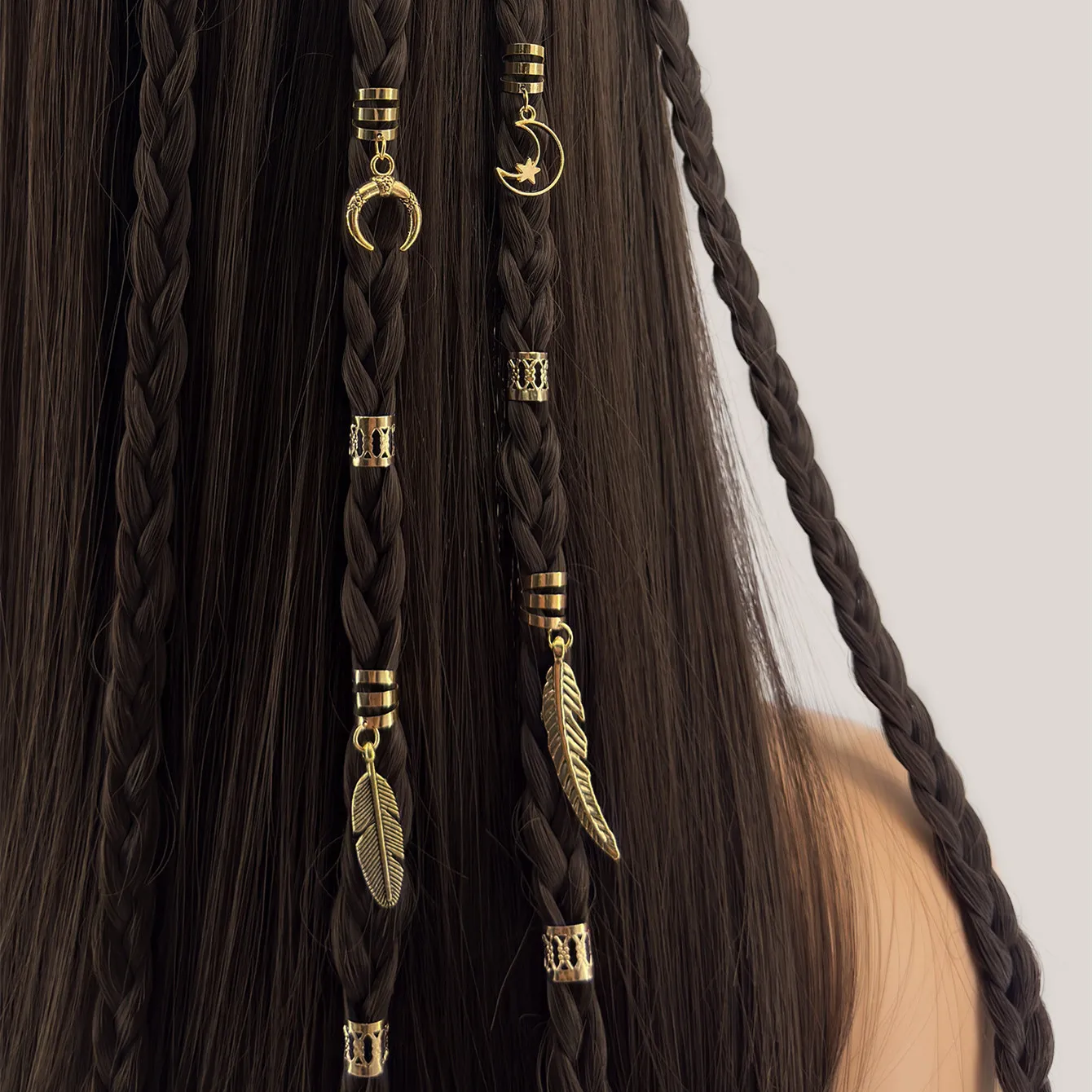 

Vintage Metal Feather Moon Star Braided Dreadlock Ornaments Hair Braid Rings Clips Dread Locks Braiding for Sweet Girls