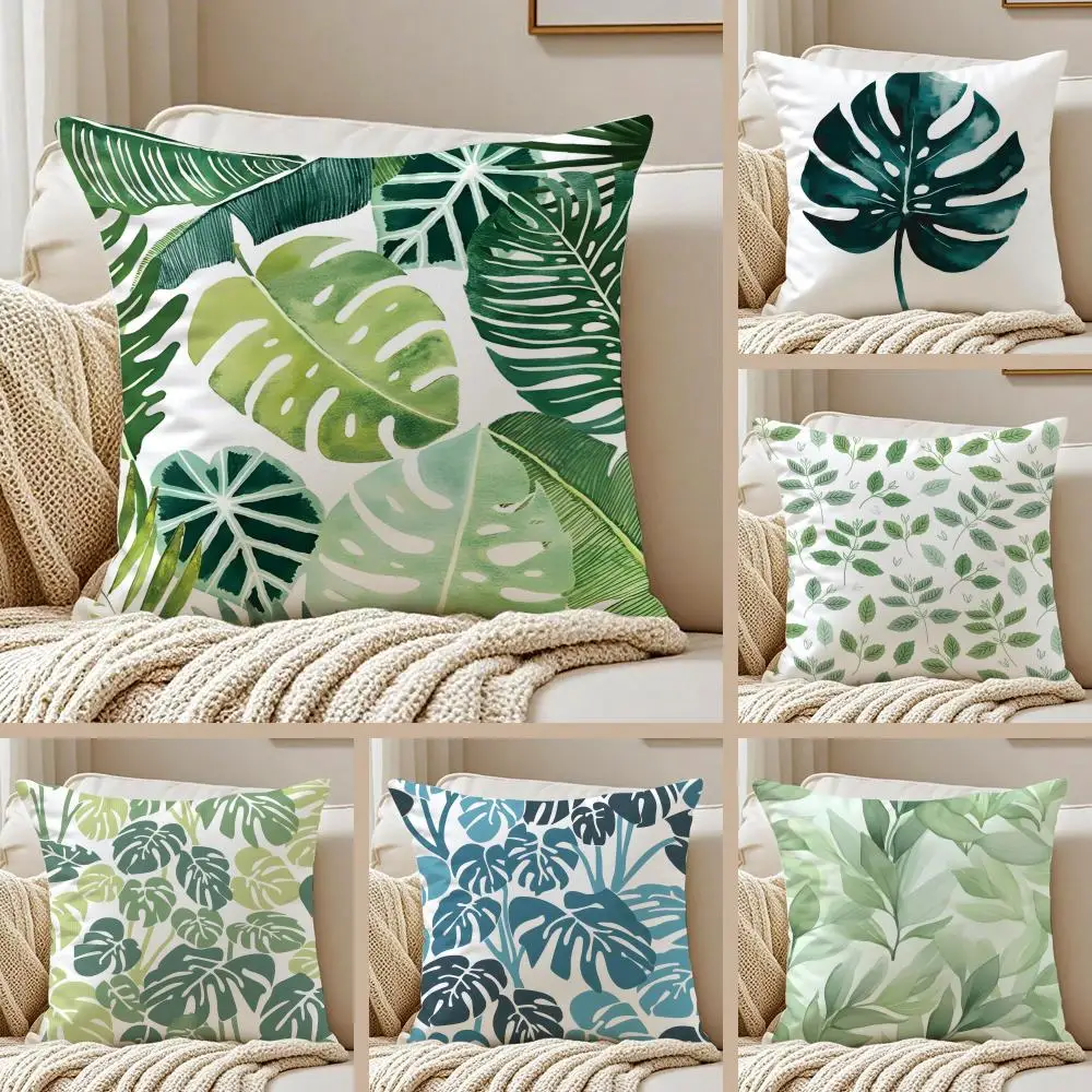 Modern style Leaf Cushion Cover Pillowcase Anti-dustmite Invisible Zipper Short Plush Sofa Cushion